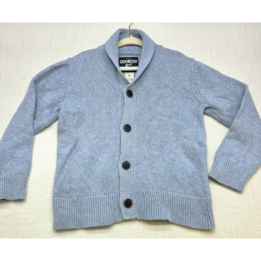 OshKosh Bgosh Boys Light Blue Shawl Collar Button Front Cardigan Sweater 4T